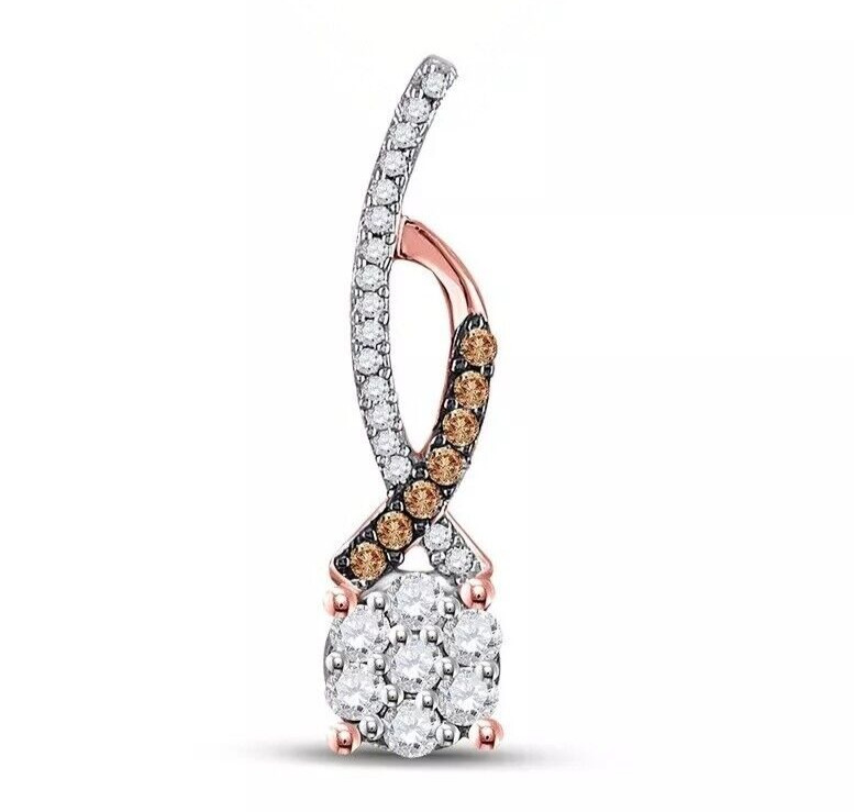 0.24ctw Brown & White Diamond Cluster Round Womens Pendant 10k Rose Gold