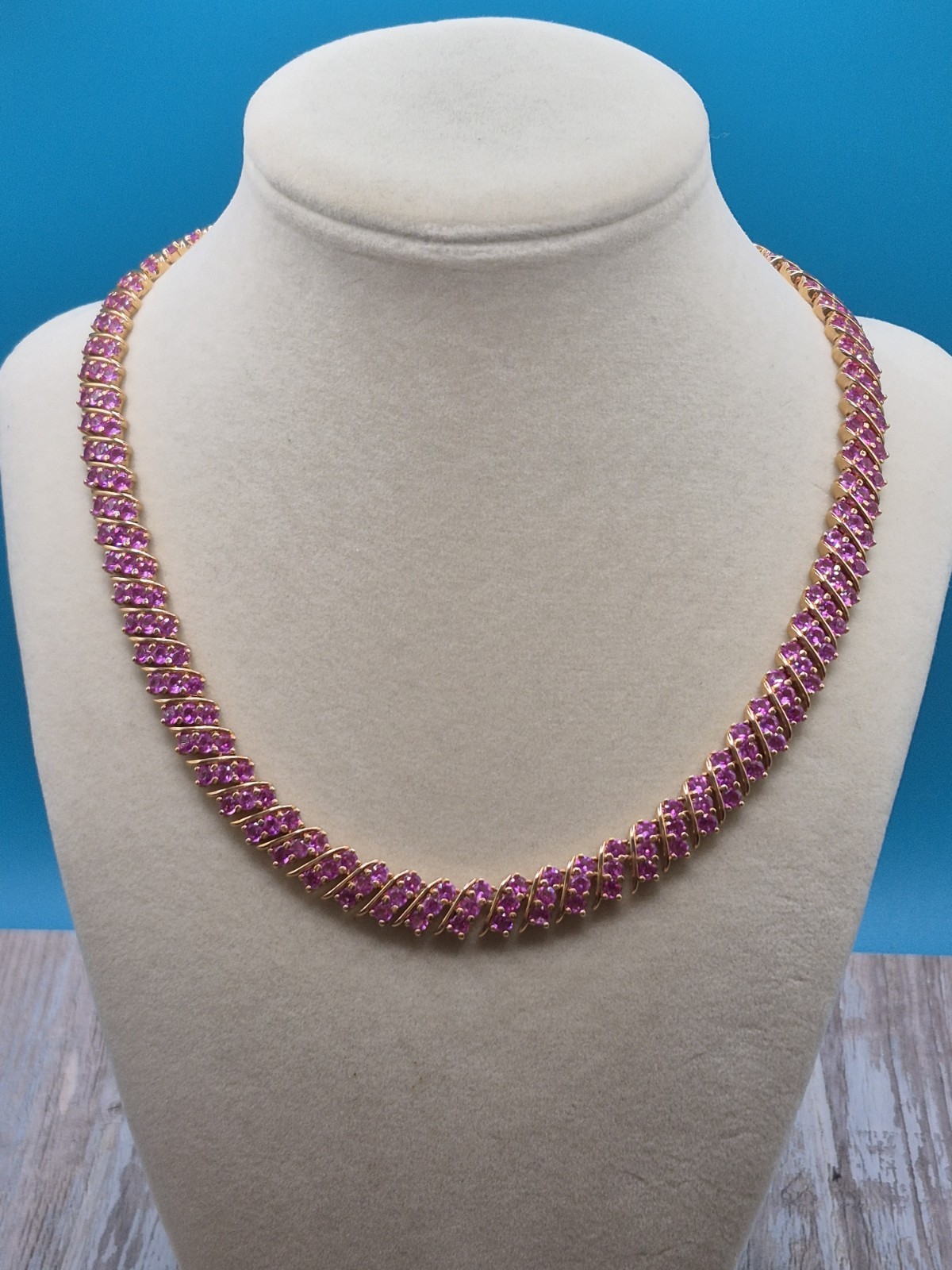 925 Pink Sapphire Gold Over Sterling Silver Tennis Necklace Choker 17in Infinity