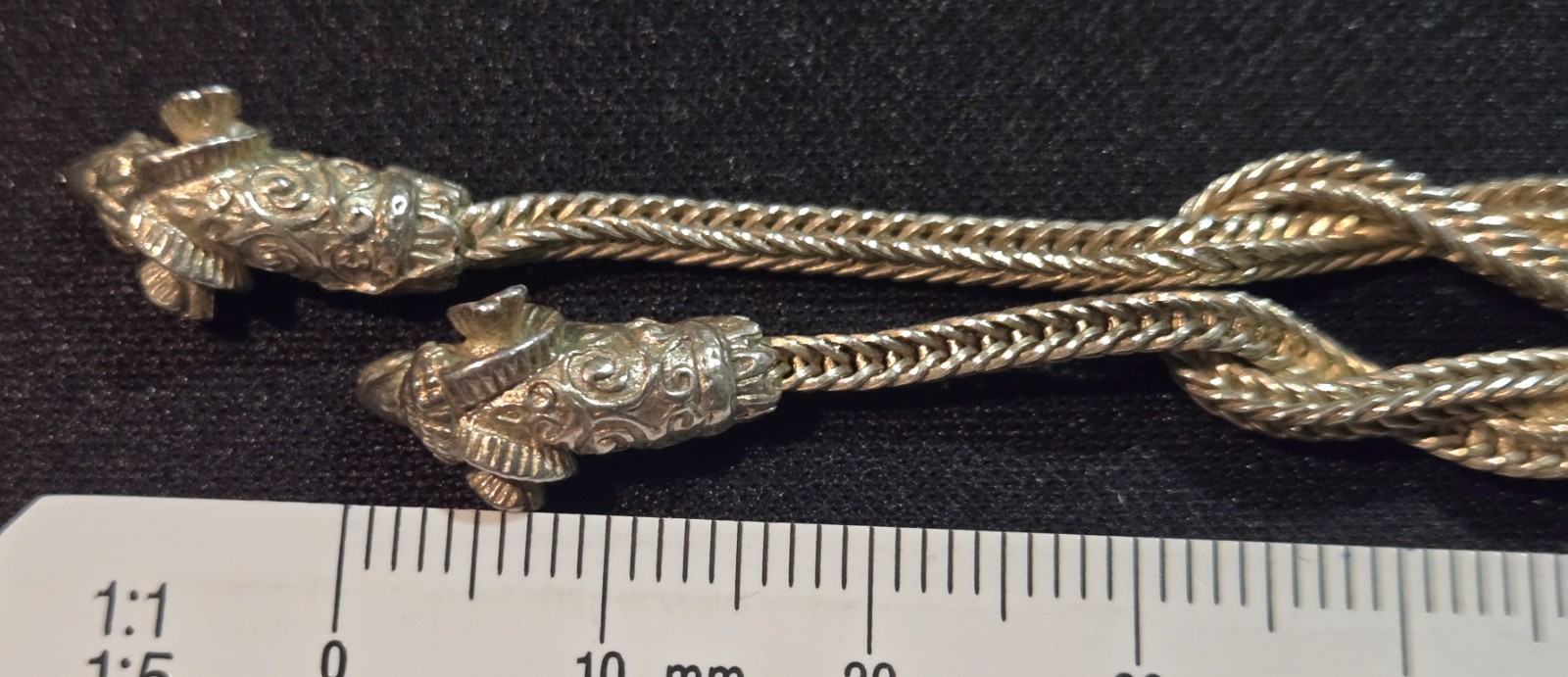 Vintage Greek Sterling Silver 925 Double Ram Head Foxtail Choker Necklace 40cm
