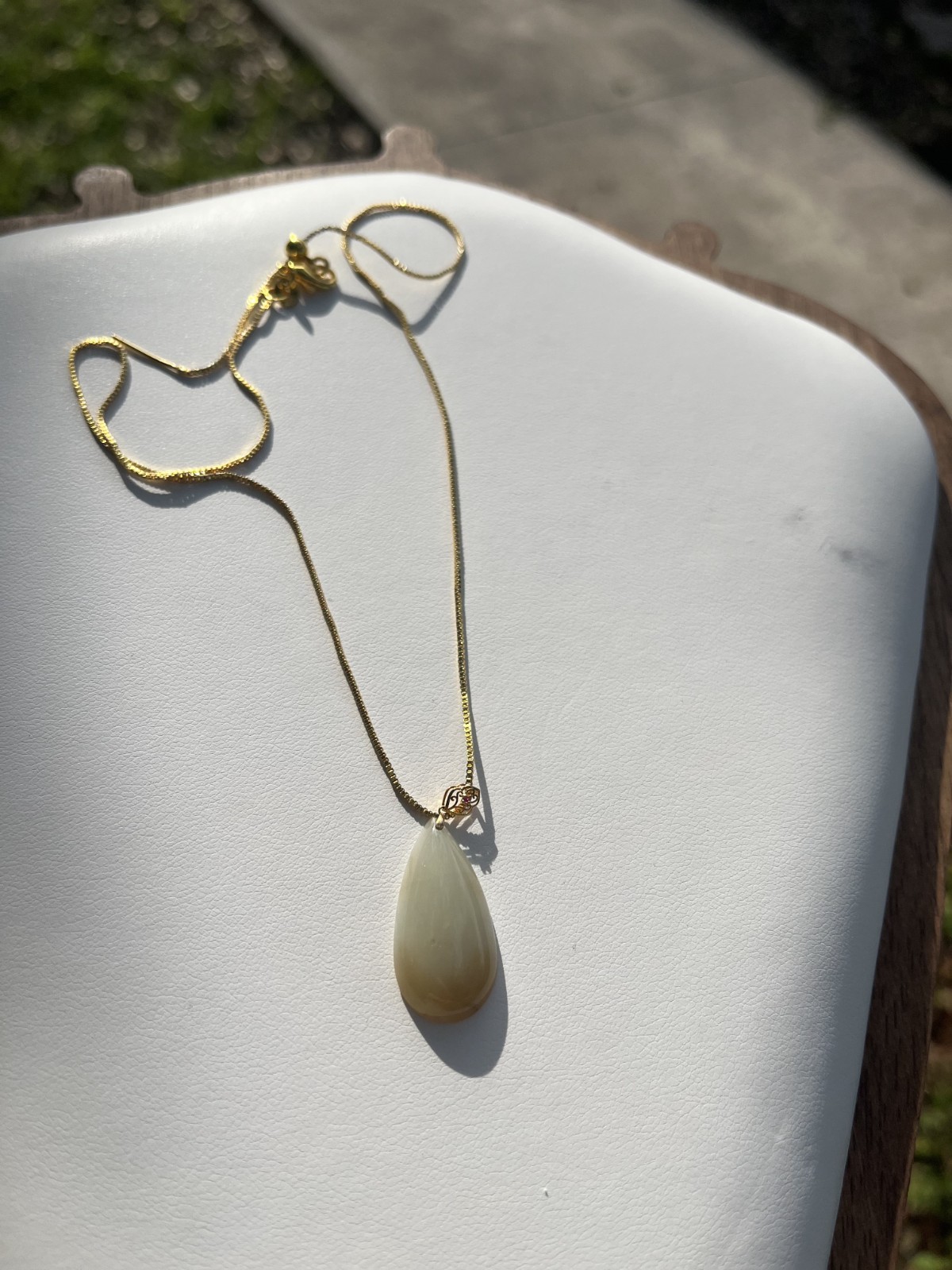 Genuine Tear drop Natural Nephrite Jade Pendant Necklace 18K Bail certificate 糖白