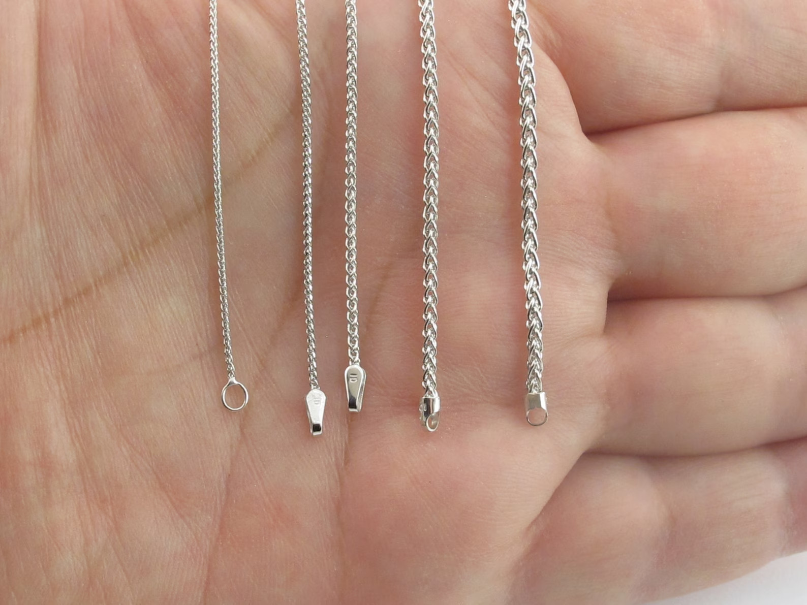 14k Solid White Gold Wheat Chain 16″ 18″ 20″ 22″ 24″- 0.8 mm To 2.1 mm