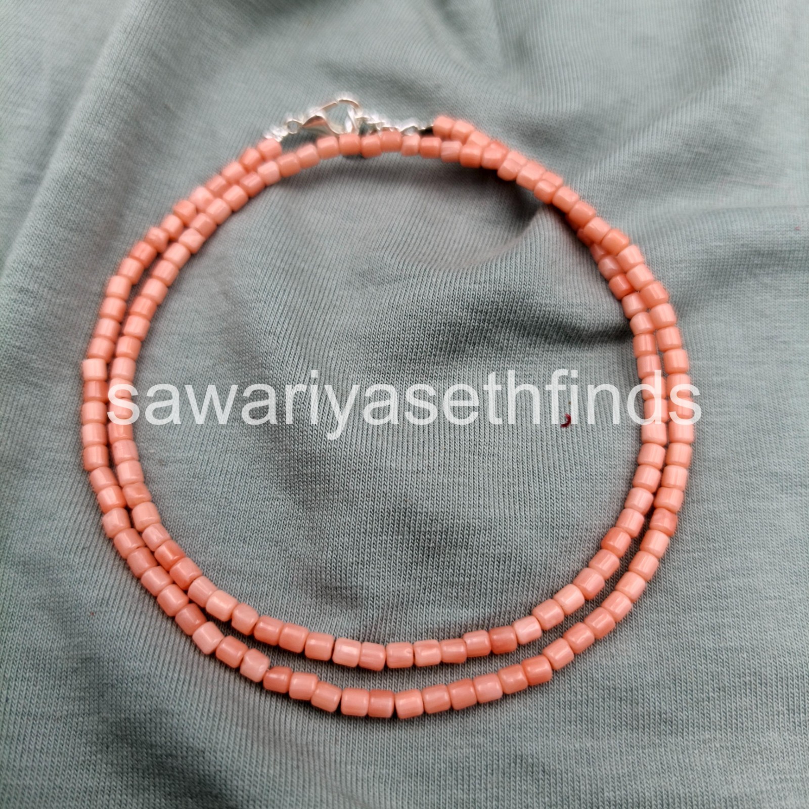 Handmade Pink Coral Square Bead Necklace, 3mm Tiny Gemstone Jewelry