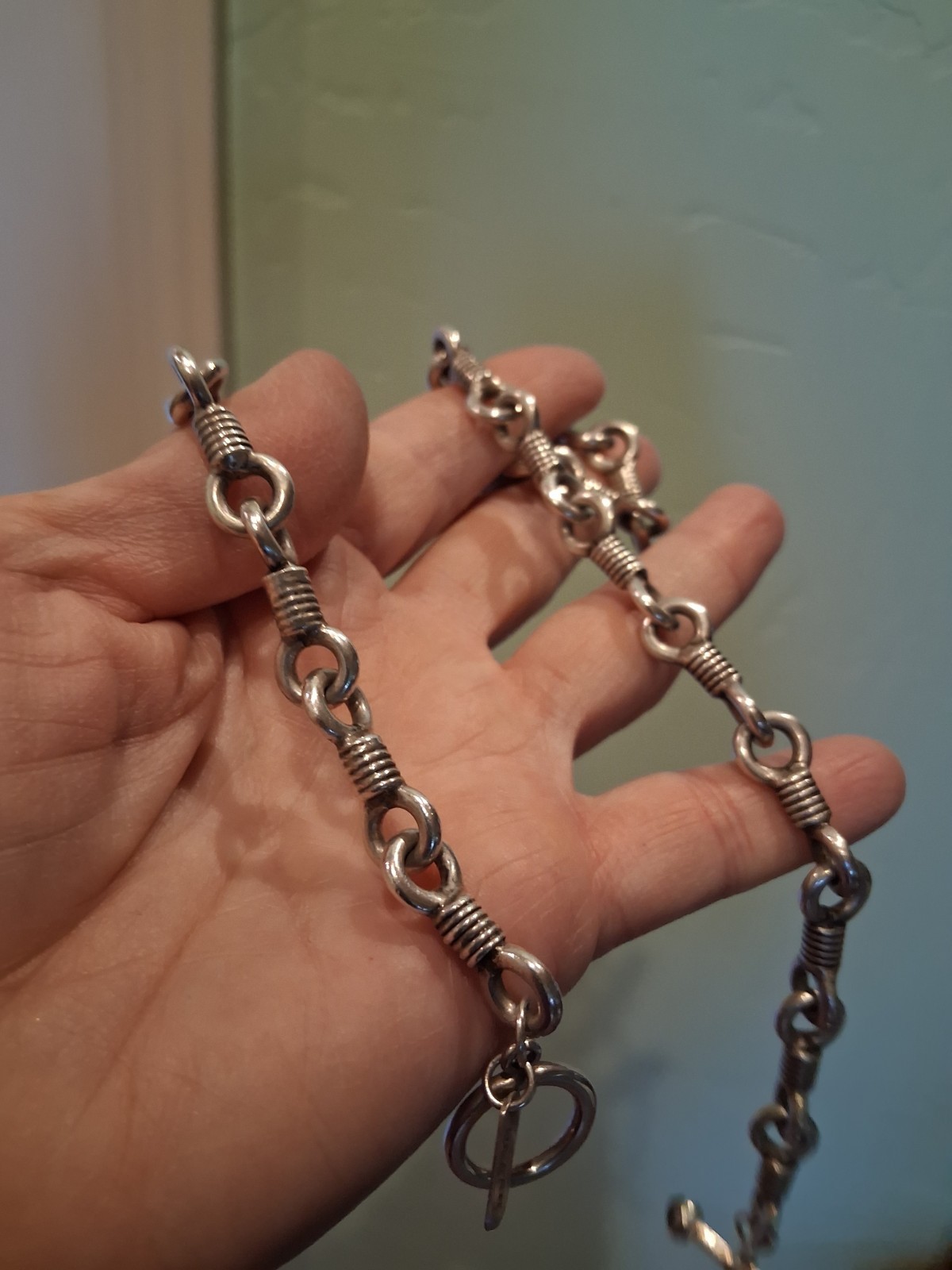 HEAVYWEIGHT UNIQUE Solid Links Double Garnet Toggle Necklace By DEZAN