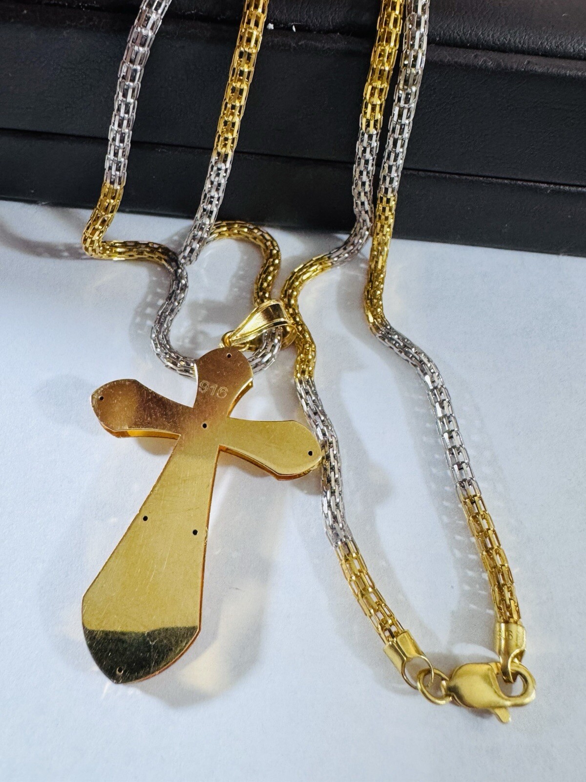 Pure 22K 916 Real Dubai Saudi Gold 21.5/22” Long Snake Cross Necklace 3mm 14.8g