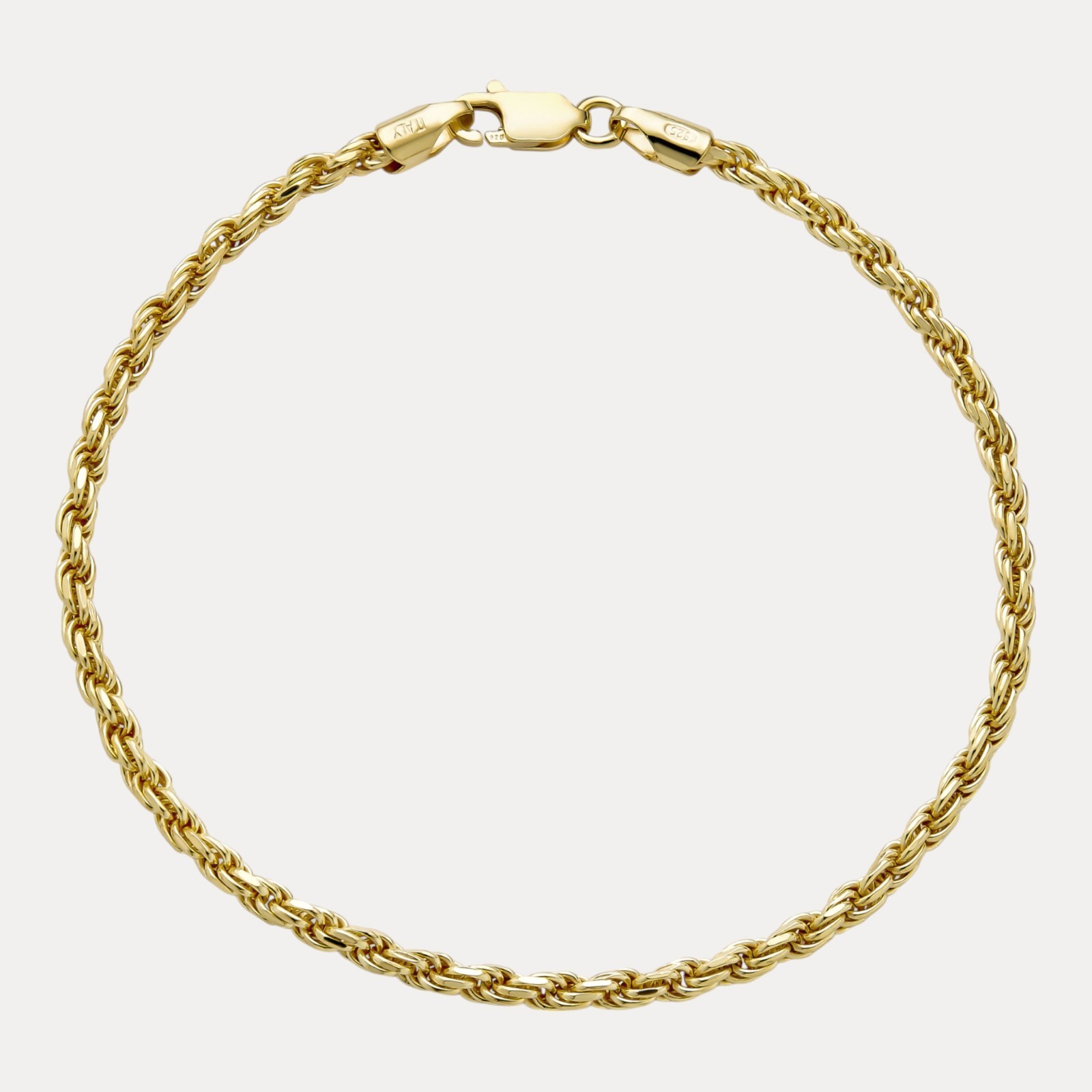 3mm Diamond Cut Rope Bracelet – Solid 925 Sterling Silver Or 14k Gold Vermeil