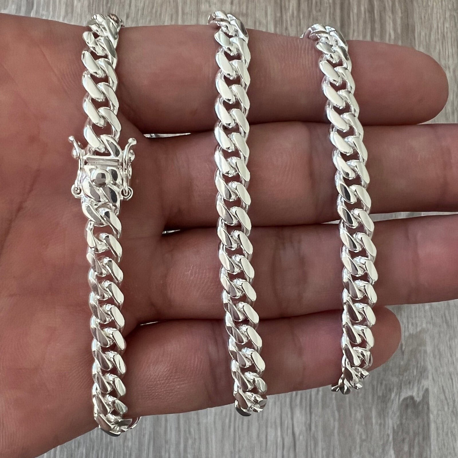 925 Sterling Silver Miami Cuban Link Chain 7mm Box Lock 18” Inch ITALY