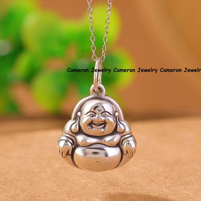 Pure 999 Fine Silver Laughing Buddha Pendant Maitreya Lucky Amulet Pendant