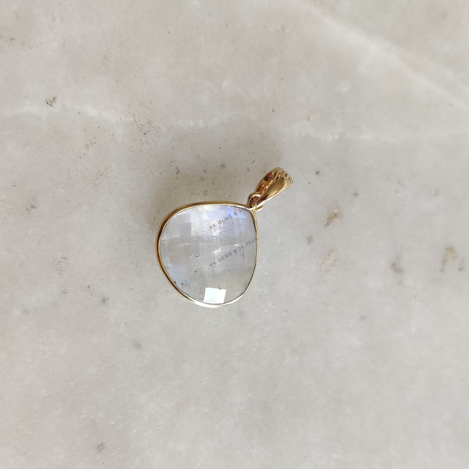 5.80 Ct Natural Rainbow Moonstone Pendant 14K Gold Bezel June Birthstone Gift