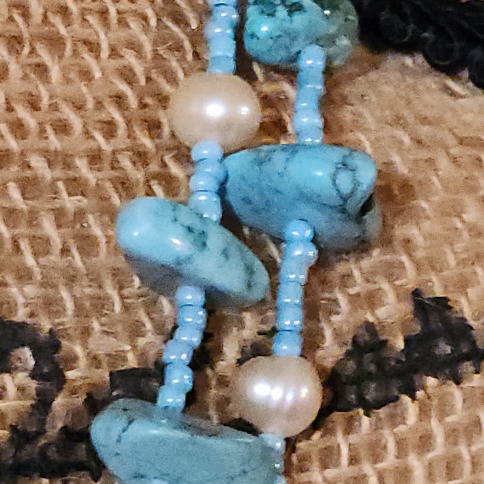 Fashion Jewelry Faux Turquoise Color Pearl & Bead Necklace NOS