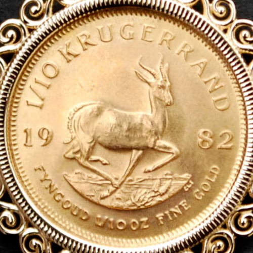 Krugerrand Coin Custom Pendant With Free Chain 14k Yellow Gold Finish