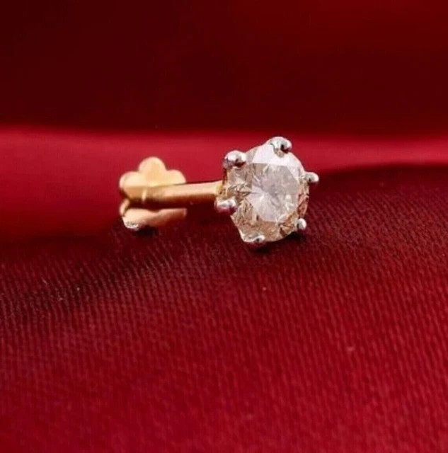 0.44 ct each lab grown diamond nose stud ring piercing 14kt yellow gold plated