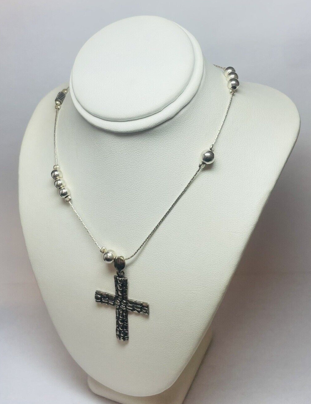 Or Paz Israel Sterling 925 Silver Station Bead Pebble Cross Necklace 36 in