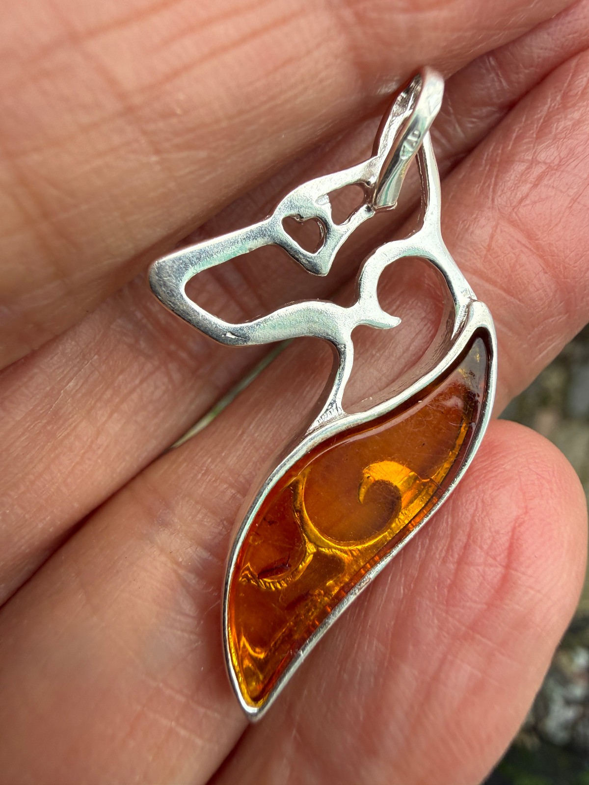 German Shepherd Dog Amber Pendant Crystal Fossil 925 Silver Lithuanian genuine