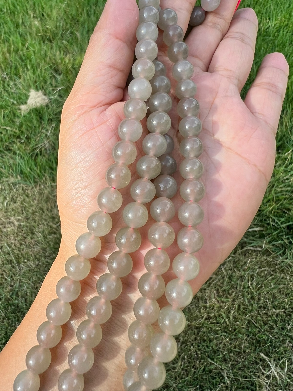 Transparent Gray Nephrite Jade Long 34″ 8mm Bead Necklace H409 n