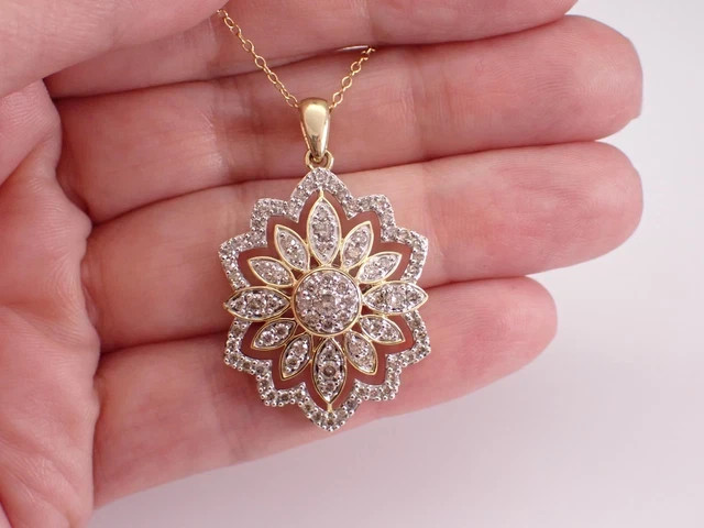 2.30Ct Round Cut Real Moissanite Women’s Cluster Pendant 14K Yellow Gold Plated