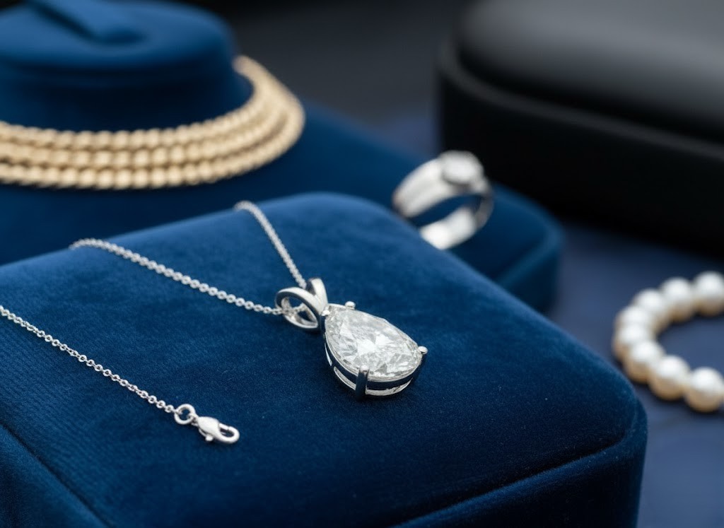 5.00Ct Pear Cut Lab Created Diamond 14k White Gold Plated 925 Solitaire Necklace