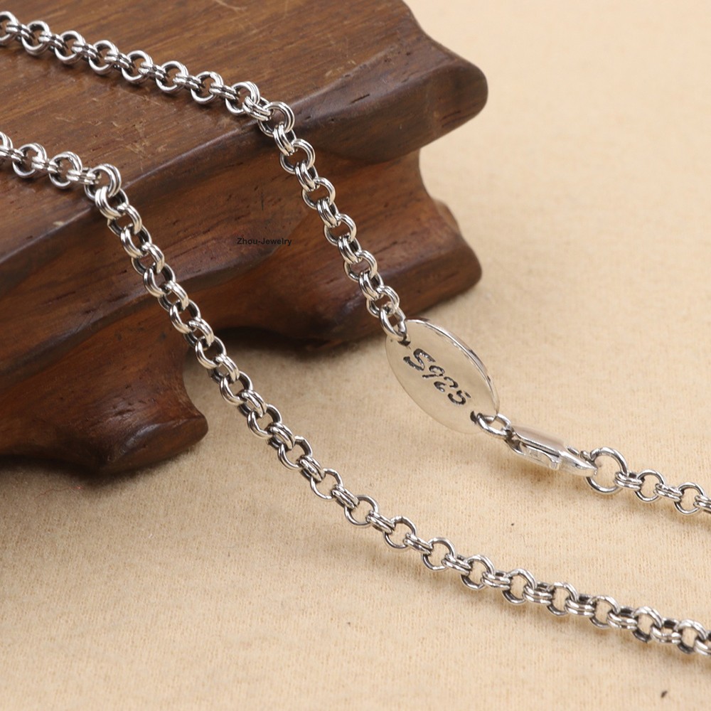 Real 925 Sterling Silver Double Hoop Chain Necklace Ideal for All Occasions