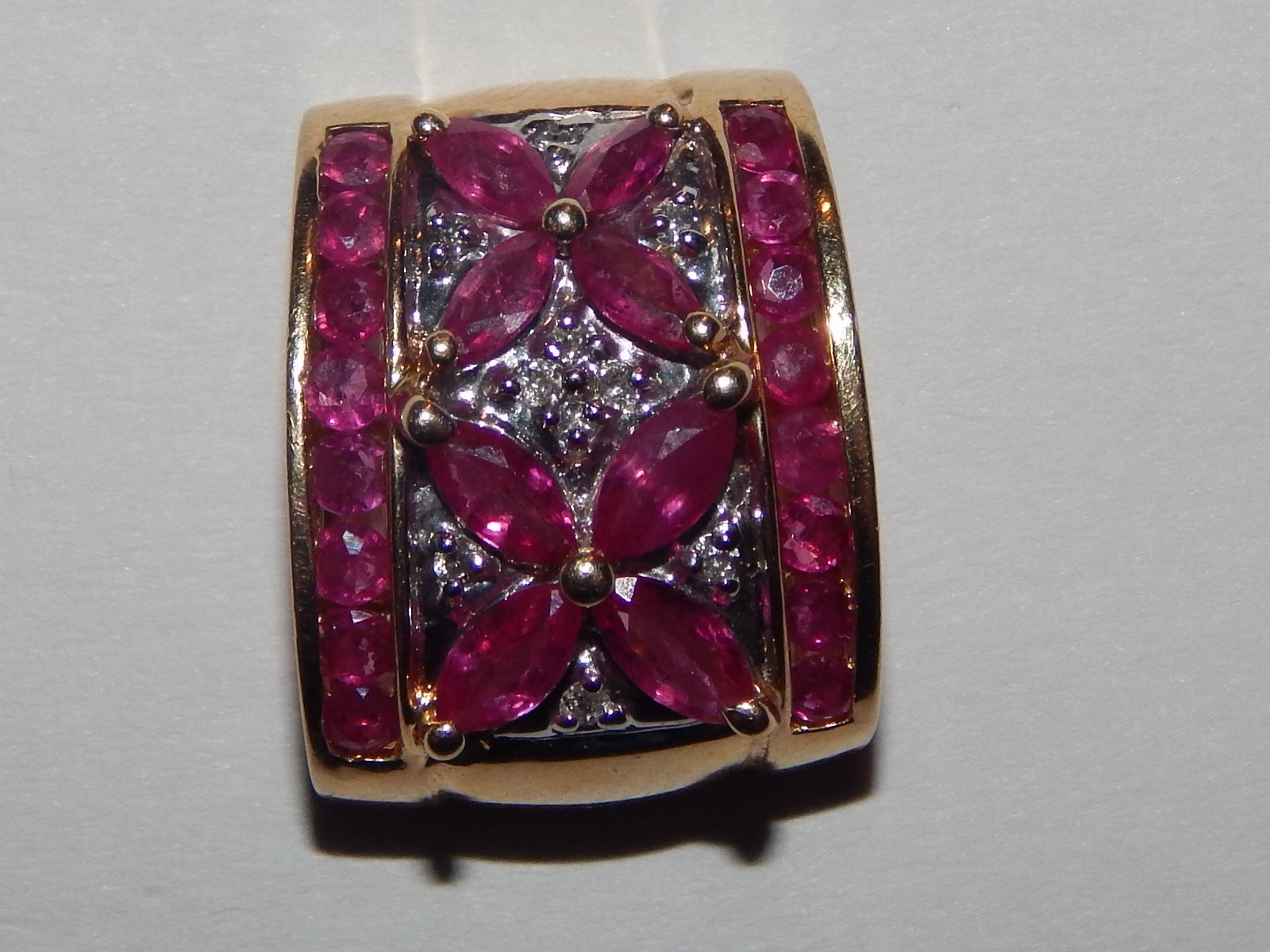 14K YELLOW GOLD RUBY & DIAMOND CHANNEL SET 7/10 INCH SLIDE NECKLACE PENDANT
