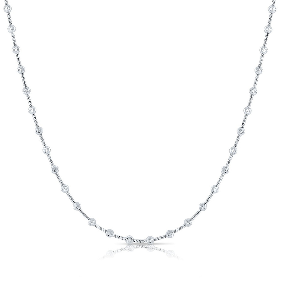 Solid 925 Sterling Silver Diamond-Cut Ball Beaded Chain Italian Necklace 16″-20″