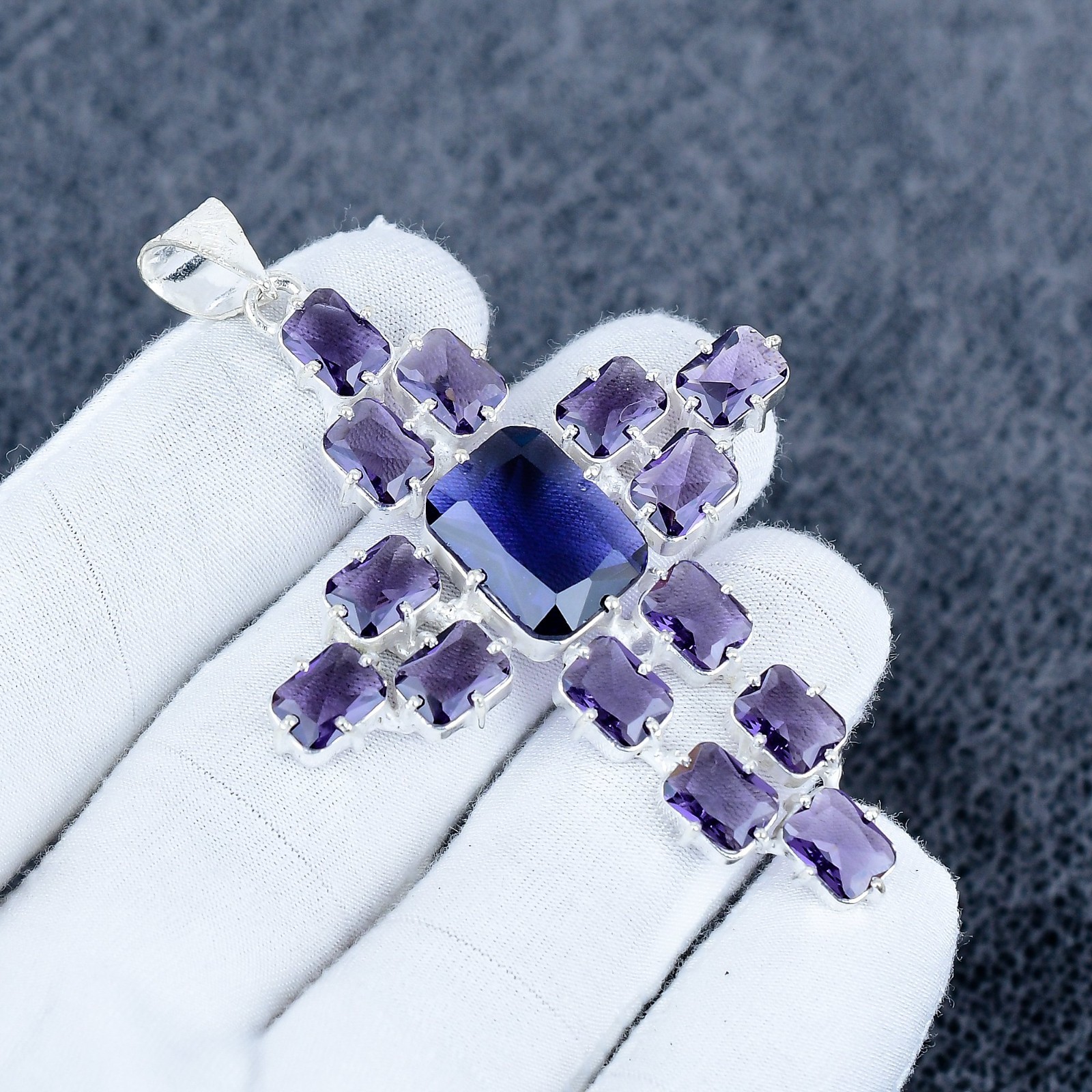 Amethyst Gemstone Cross Pendant, 925 Sterling Silver Jewelry, Handmade Gift
