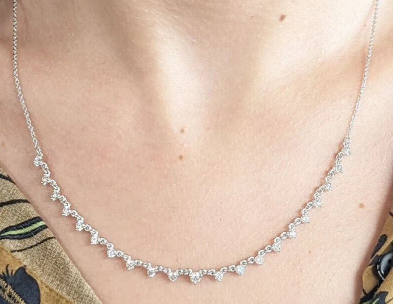 1.30CT Natural Diamond Round Birthday Gift By The Yard Necklace 14k White Gold