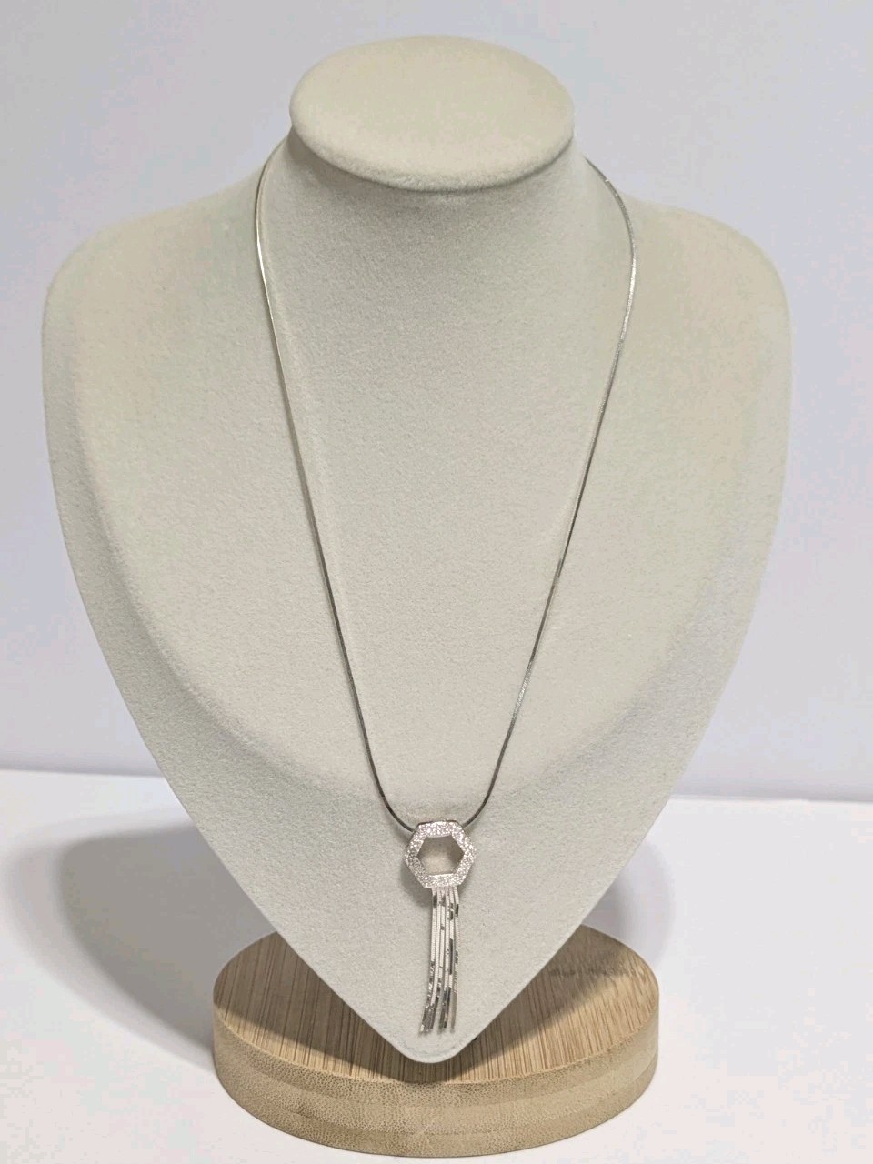Milor Italy Sterling Silver 925 Hexagon Pendant Necklace With Chain Tassels 15″