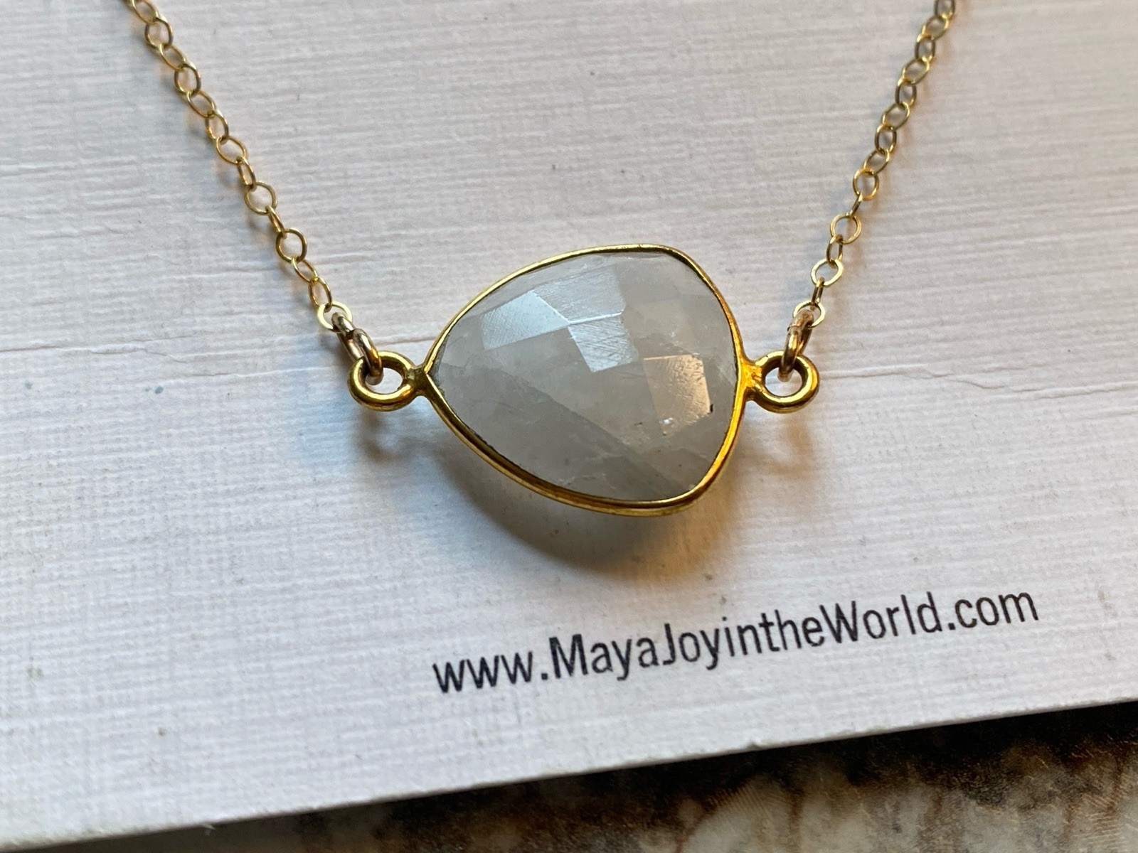 Moonstone 18” Necklace June Birthstone Gold Plated Pendant On Gold Plated Chain