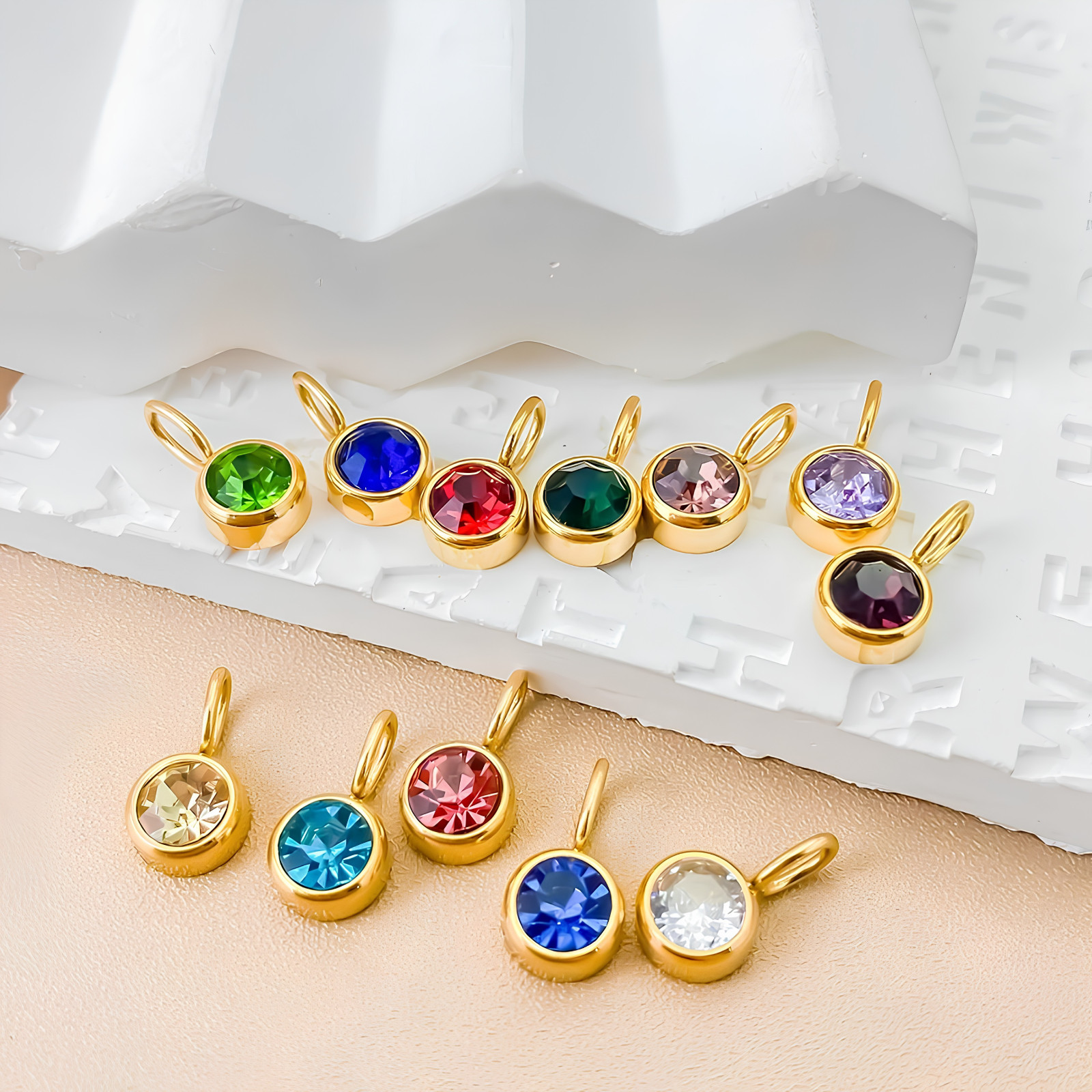925 Sterling Silver Birthstone Dangle Charm Pendant 18k Gold Plated CZ Gift