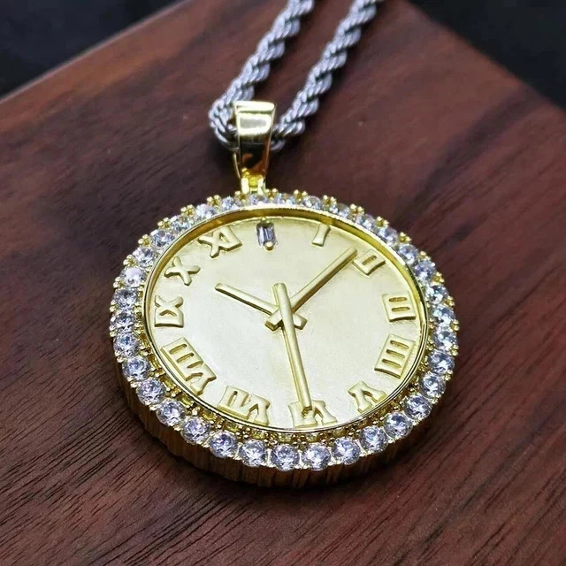 1.20Ct Round Cut Real Moissanite Watch Pendant 14K Yellow Gold Plated Silver