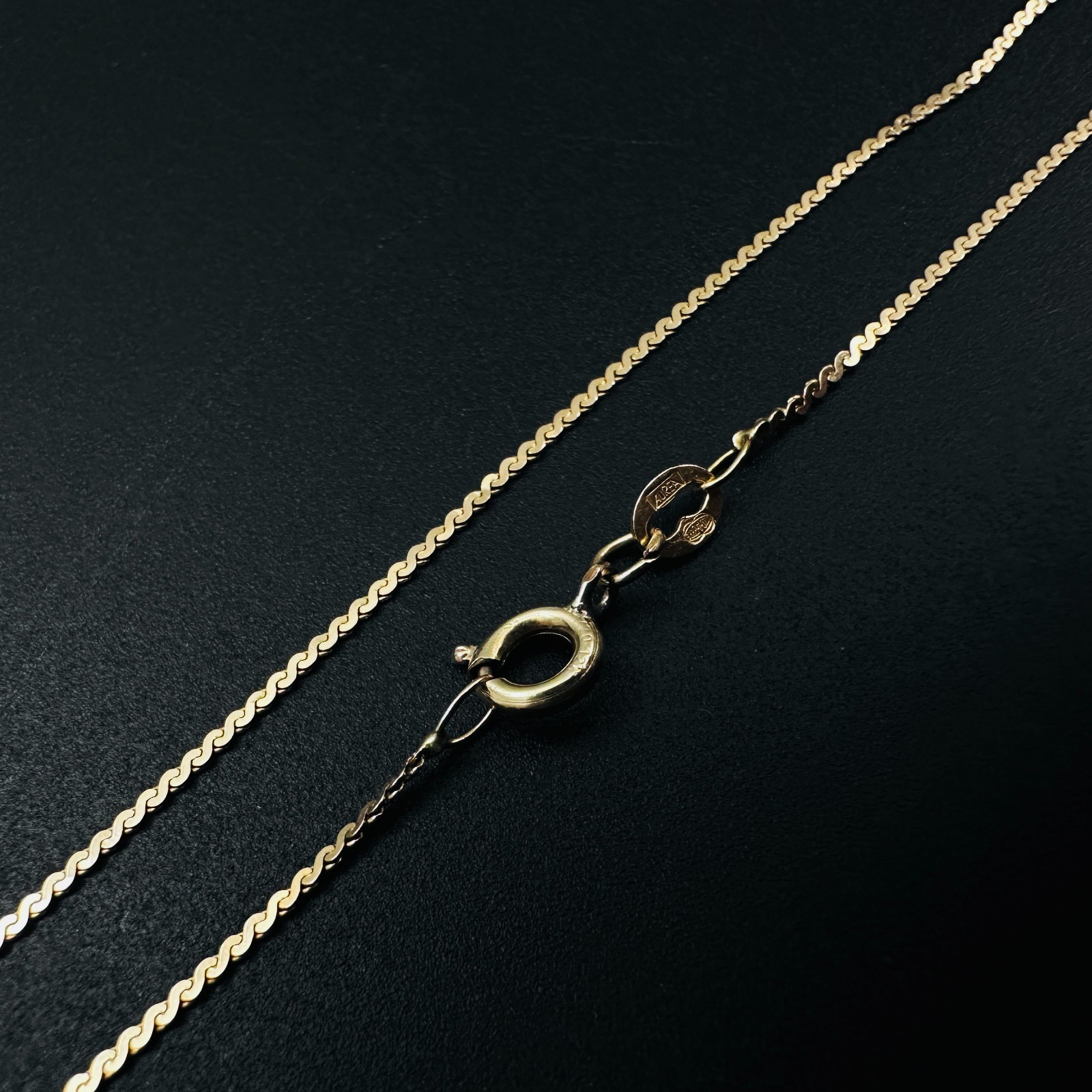 Solid 14K Yellow Gold Thin Serpentine Link Chain Necklace w/Filled Clasp 15 3/8″