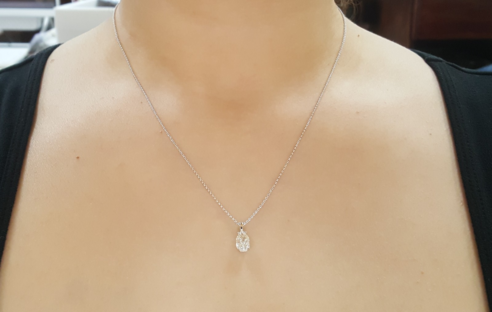Empress Pear Shape Diamond Solitaire Pendant Necklace 0.72 ct 14K White Gold $4K