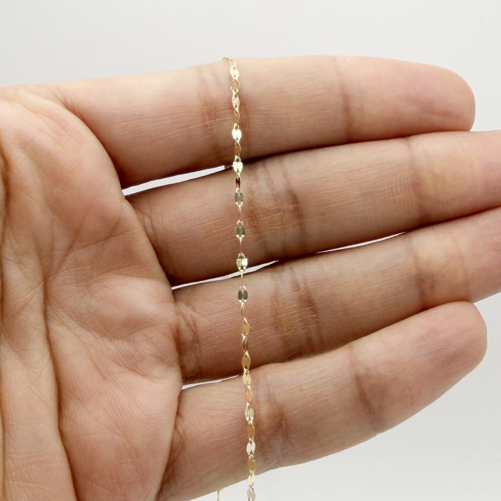 10k Yellow Gold Petal Chain Dainty Mirror Link Necklace 2mm 14 to 20 Inches