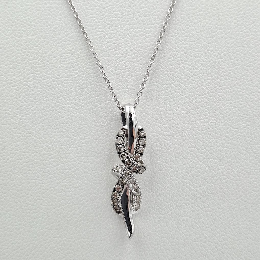 LeVian 18″ 14K Vanilla White Gold Round Diamond Ribbon Bow Knot Pendant Necklace