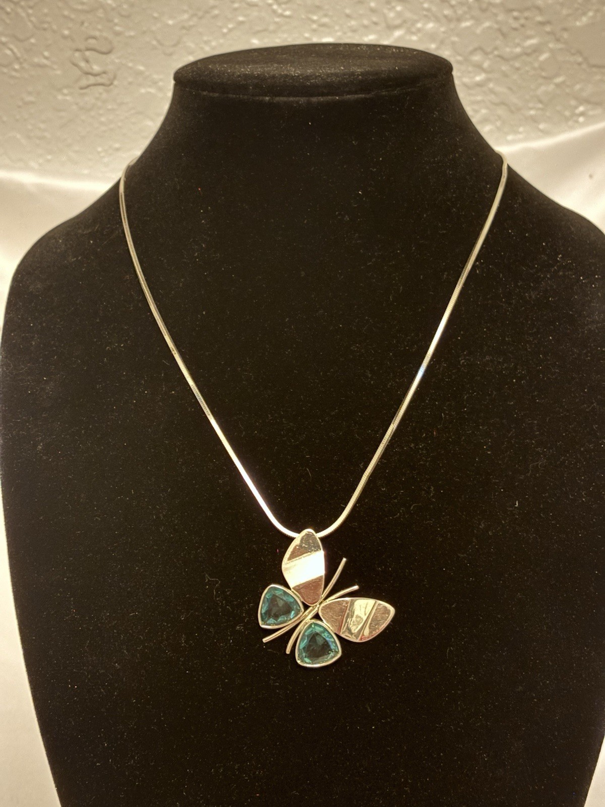 Italian Sterling Silver Butterfly Necklace With Trillion Cut Blue Topaz Stones