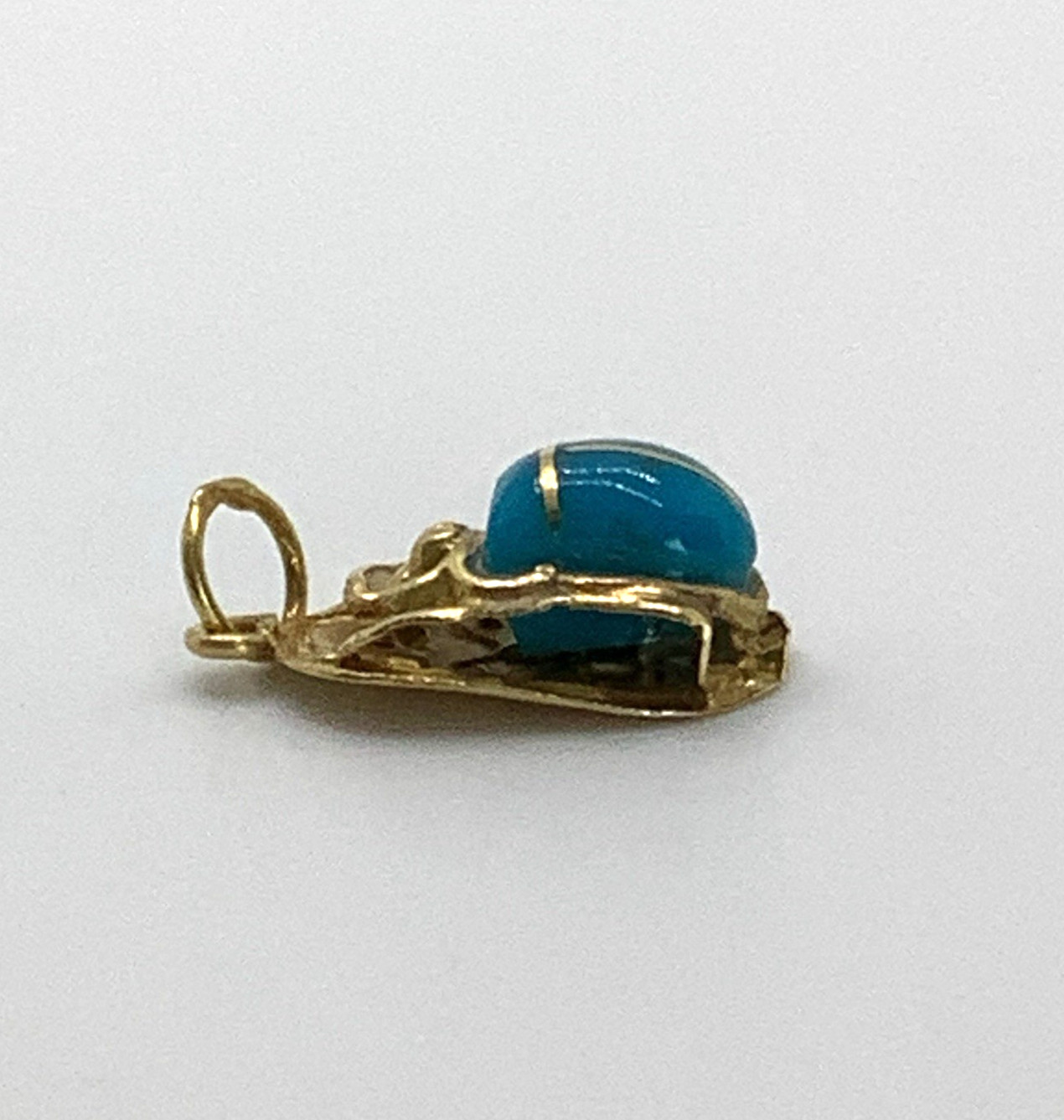 18K Yellow Gold Egyptian Revival Turquoise Scarab Beetle Pendant