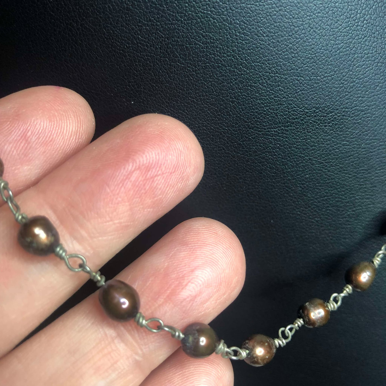 2827 Sterling Silver 925 brown pearl station link Necklace 18″