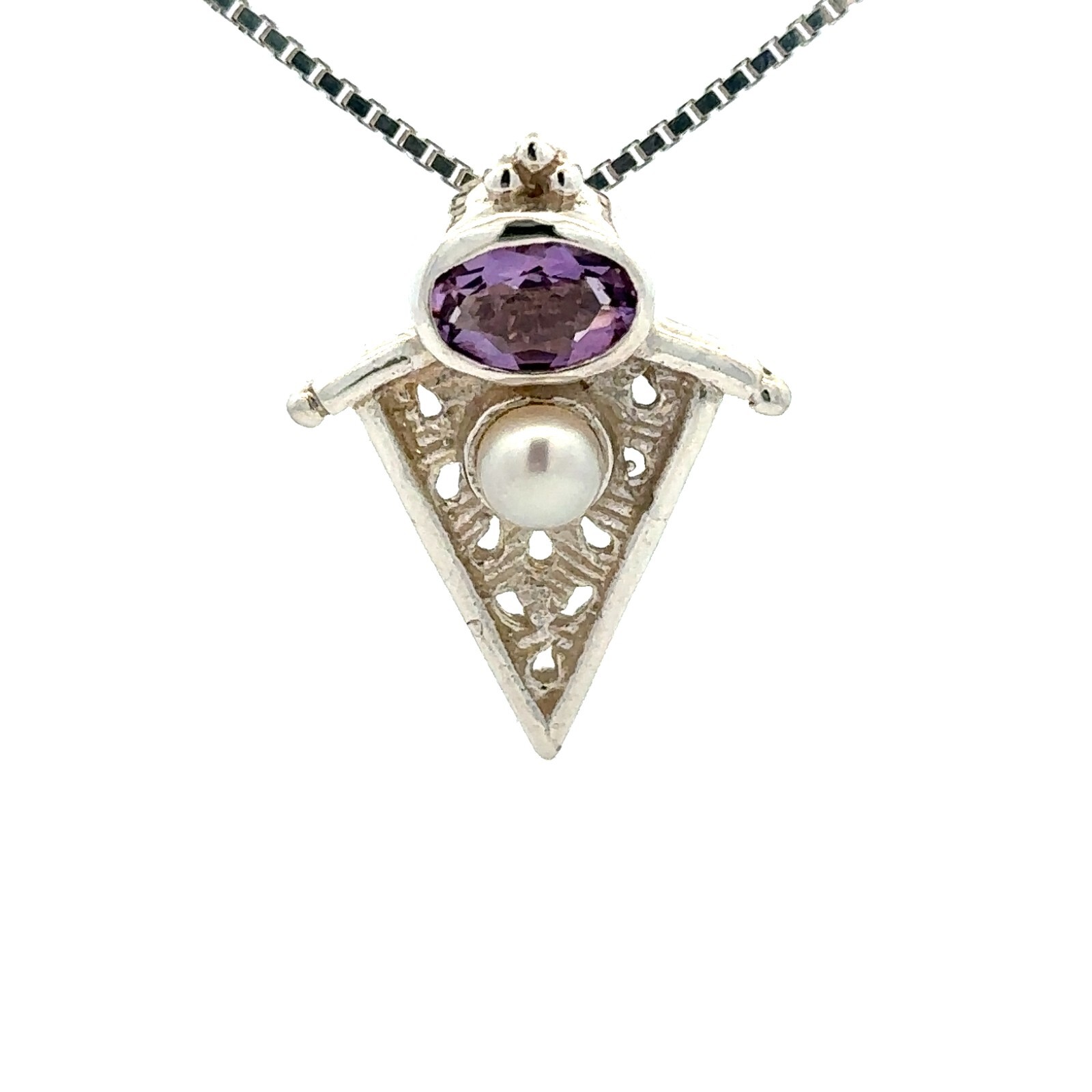 Sterling Silver Amethyst And Freshwater Pearl Pendant (5/8 x 7/8 Inch)