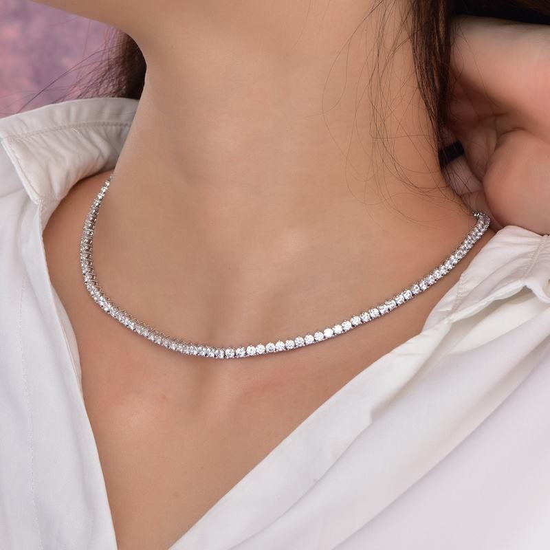12Ct 4MM Real Moissanite Tennis Necklace 925 Silver 14K white Gold Finish VVS1