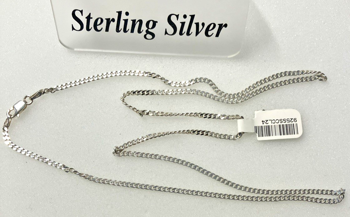 925 Sterling Silver Italy Solid Curb Link Chain 8.25grams 2.3mm 24” New with Tag