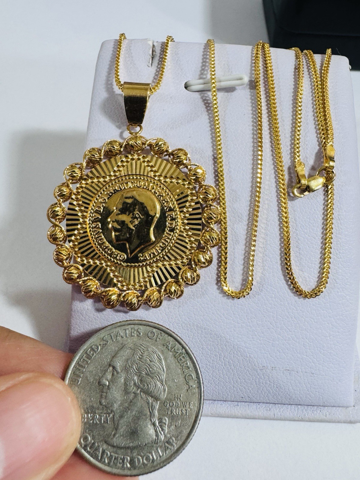 Saudi 22K 916 Real Pure Solid Gold Round Coin Set Necklace 20” Long 10.7g 1.6mm