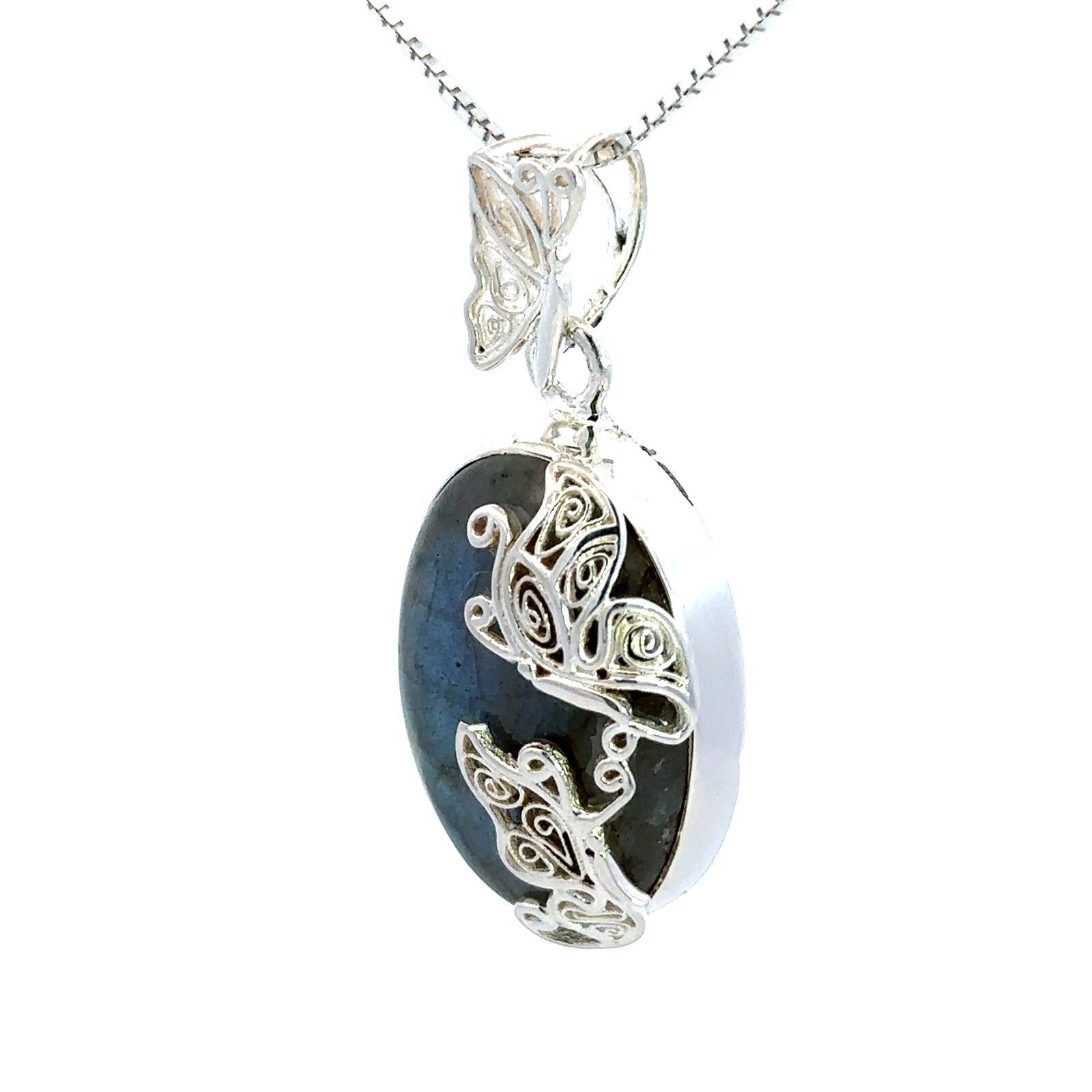 Sterling Silver Labradorite With Butterfly Pendant (3/4 x 1 1/2 Inch)