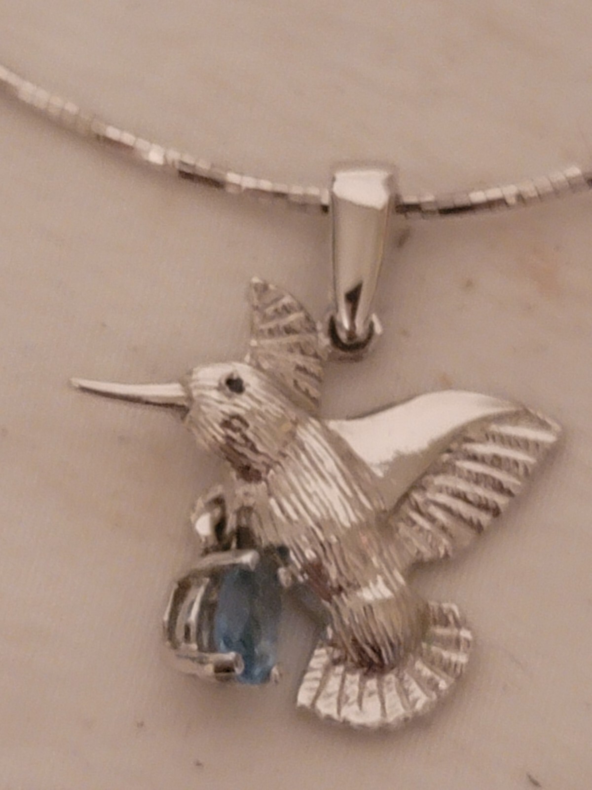 Silver Necklace With Silver Hummingbird Both Marked 925 Choker Style EUC