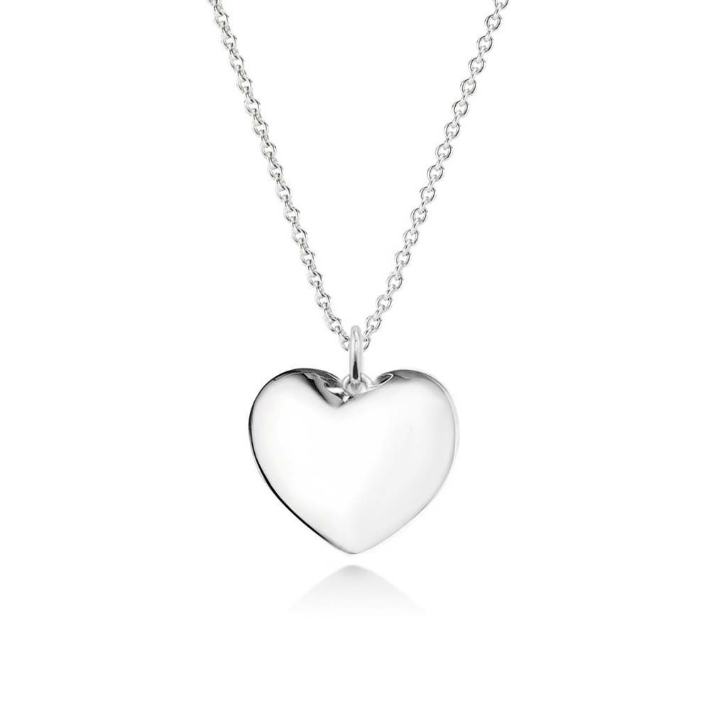 925 Solid Sterling Silver Puffed Heart Pendant Necklace Made In Italy – 18″