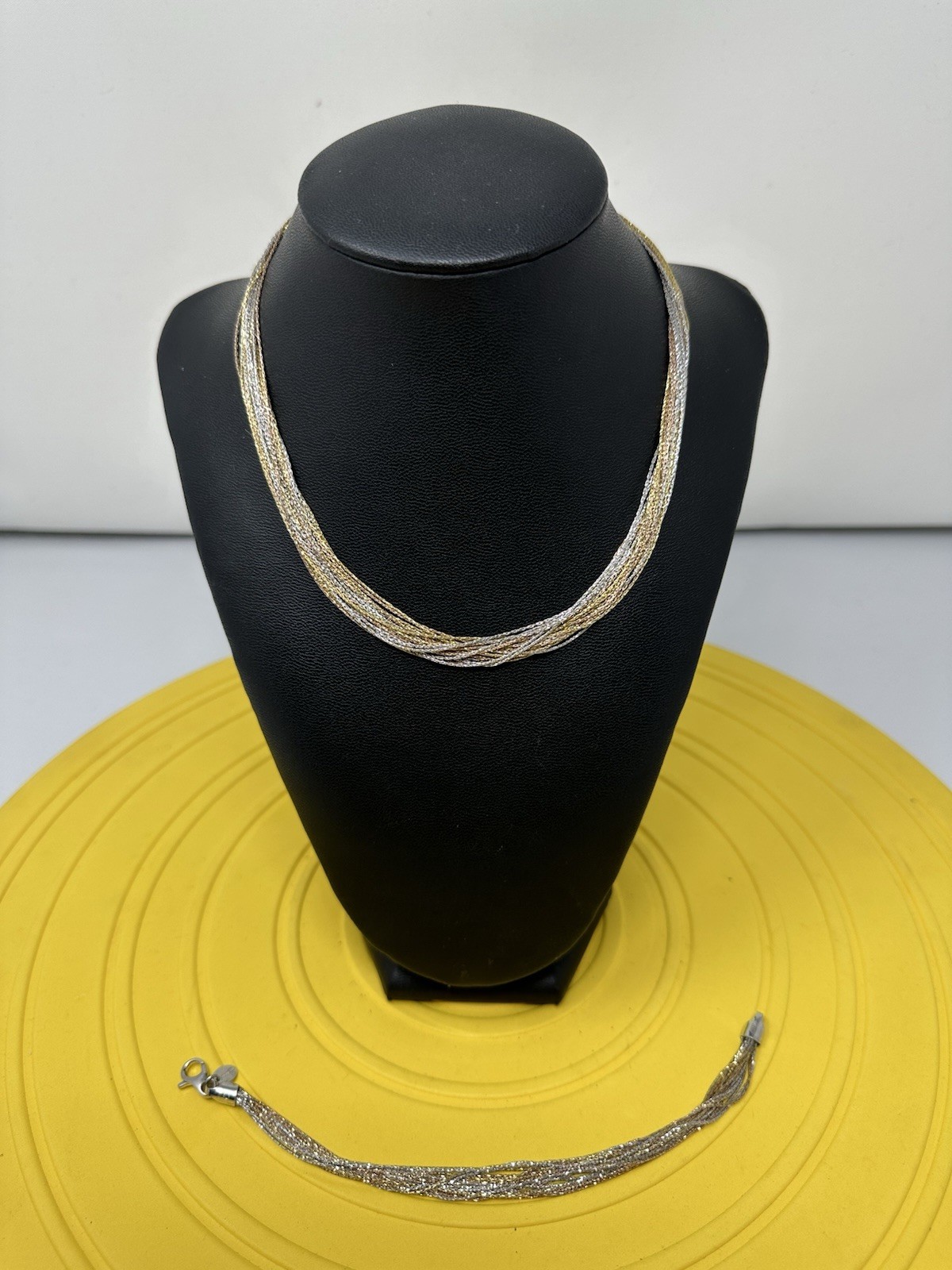 Sterling Silver Italian 20 Stranded Choker Necklace & Bracelet Set 42g 16”+ 7”+