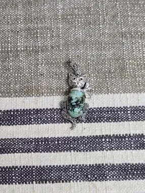 Cat Pendant NWT Turquoise Stone And 925 Sterling Silver