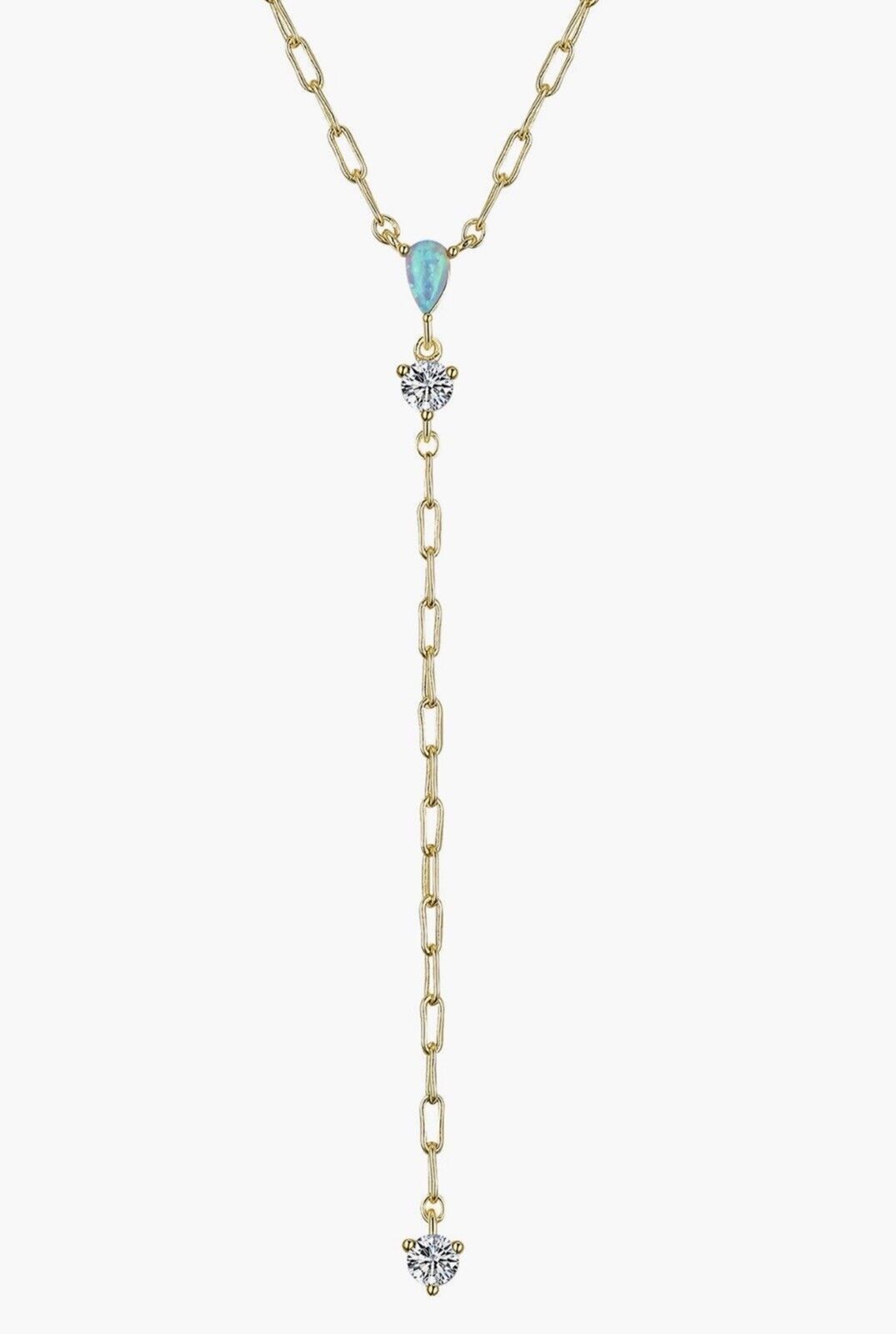 LA Rocks Opal & Cubic Zirconia 14k Gold Plate Y Necklace