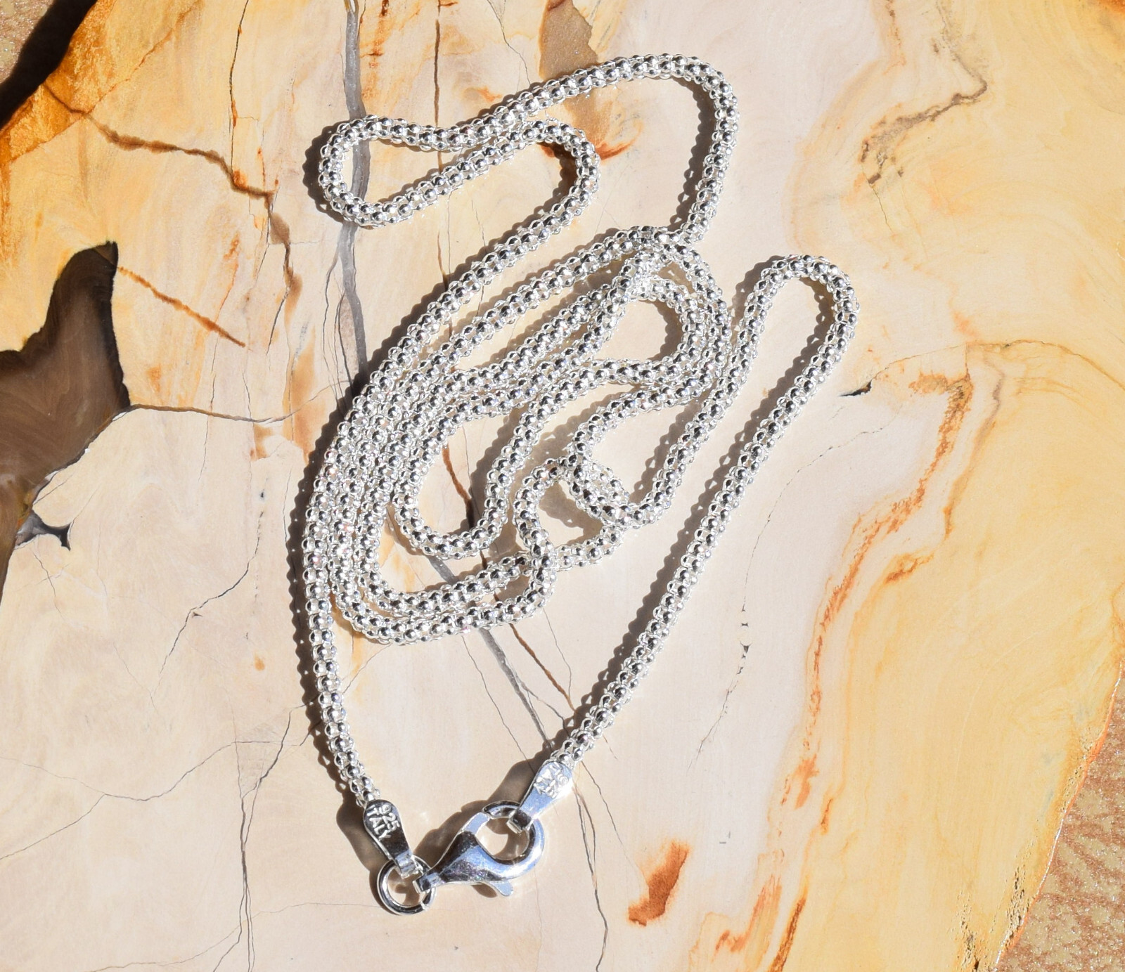 20 Inch Popcorn Chain 1.7mm .925 Sterling Silver Necklace 9mm Lobster Clasp