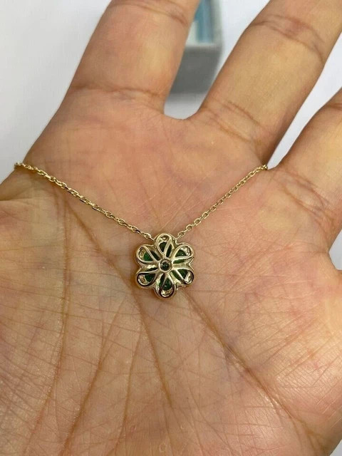 2Ct Pear Cut Lab Created Emerald Flower Pendant 14K Yellow Gold Plated 18 Chain