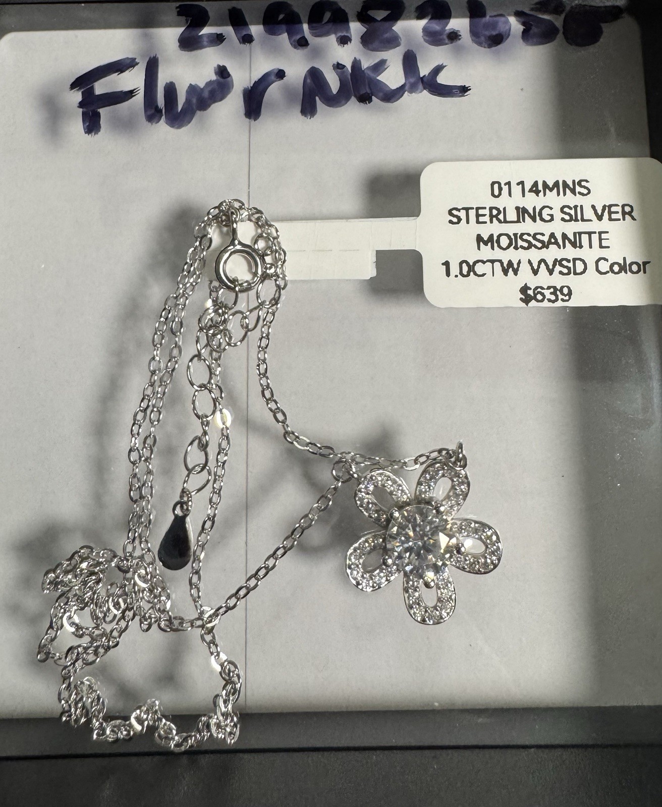 GRA Sterling Silver Moissanite Flower Pendant Necklace 1.0ctw VVS1 D Color