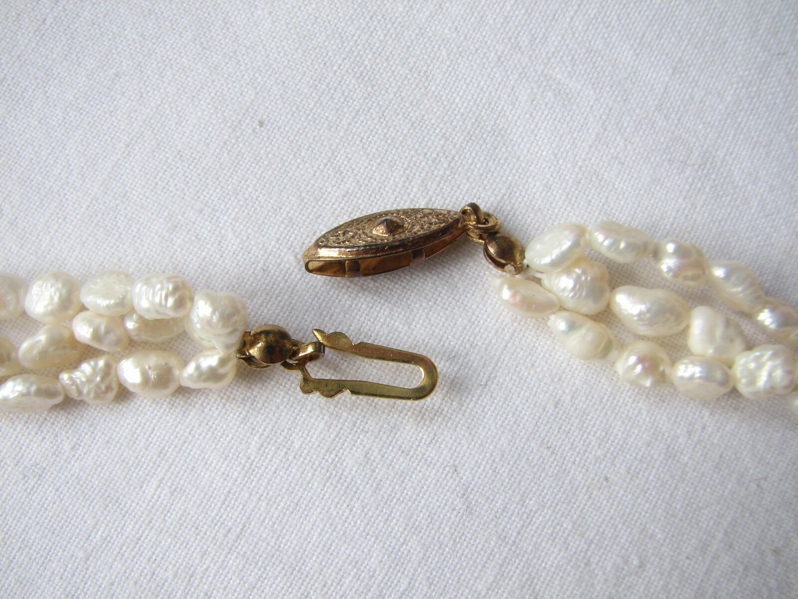 3 Strand String Small Baroque Pearls Necklace